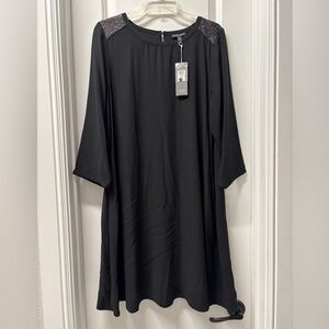 Eileen Fisher NWT 100% Silk BLACK Bateau Dress SIZE Medium- Cocktail $398 MSRP